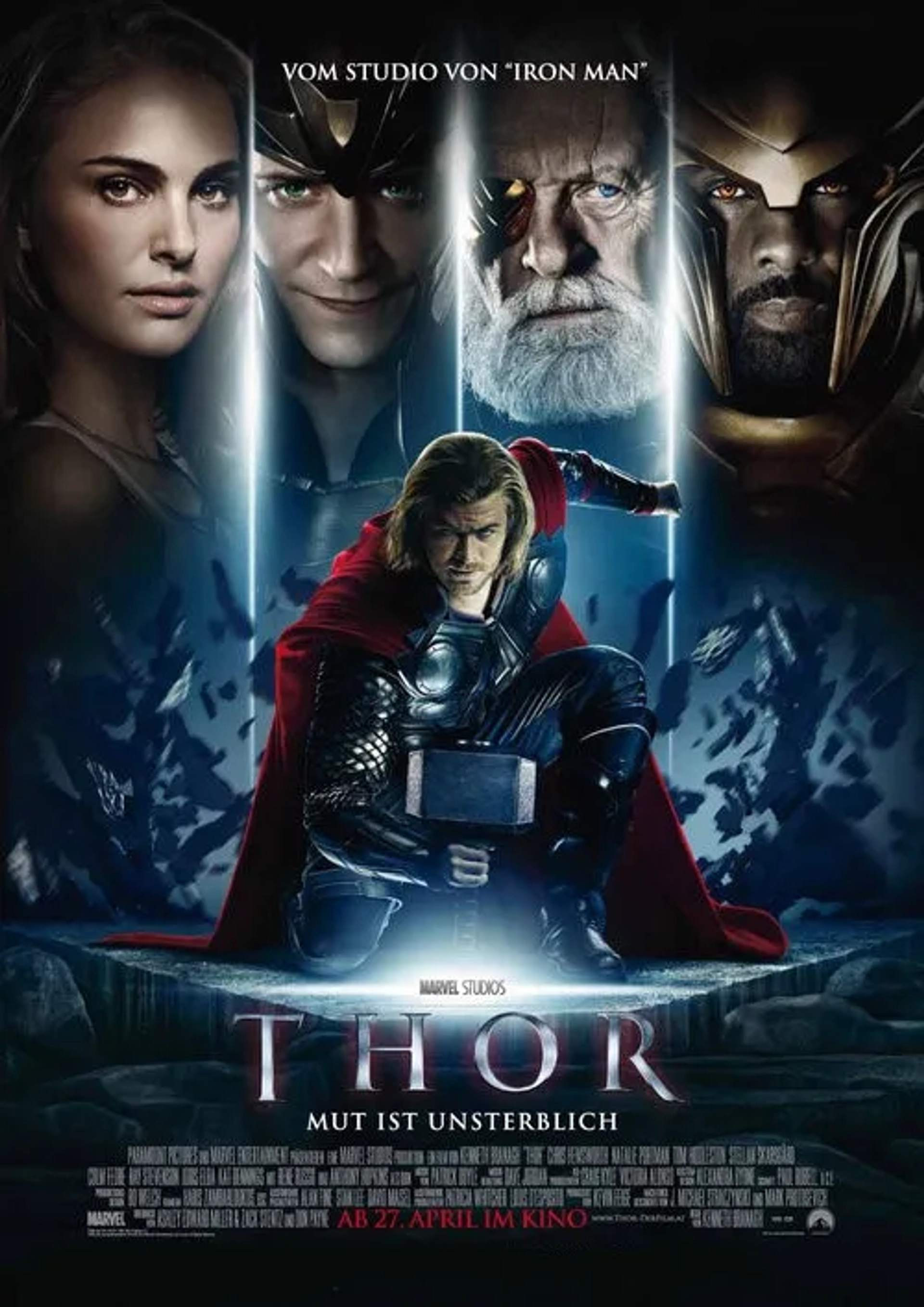 Anthony Hopkins, Natalie Portman, Idris Elba, Tom Hiddleston, and Chris Hemsworth in Thor (2011)