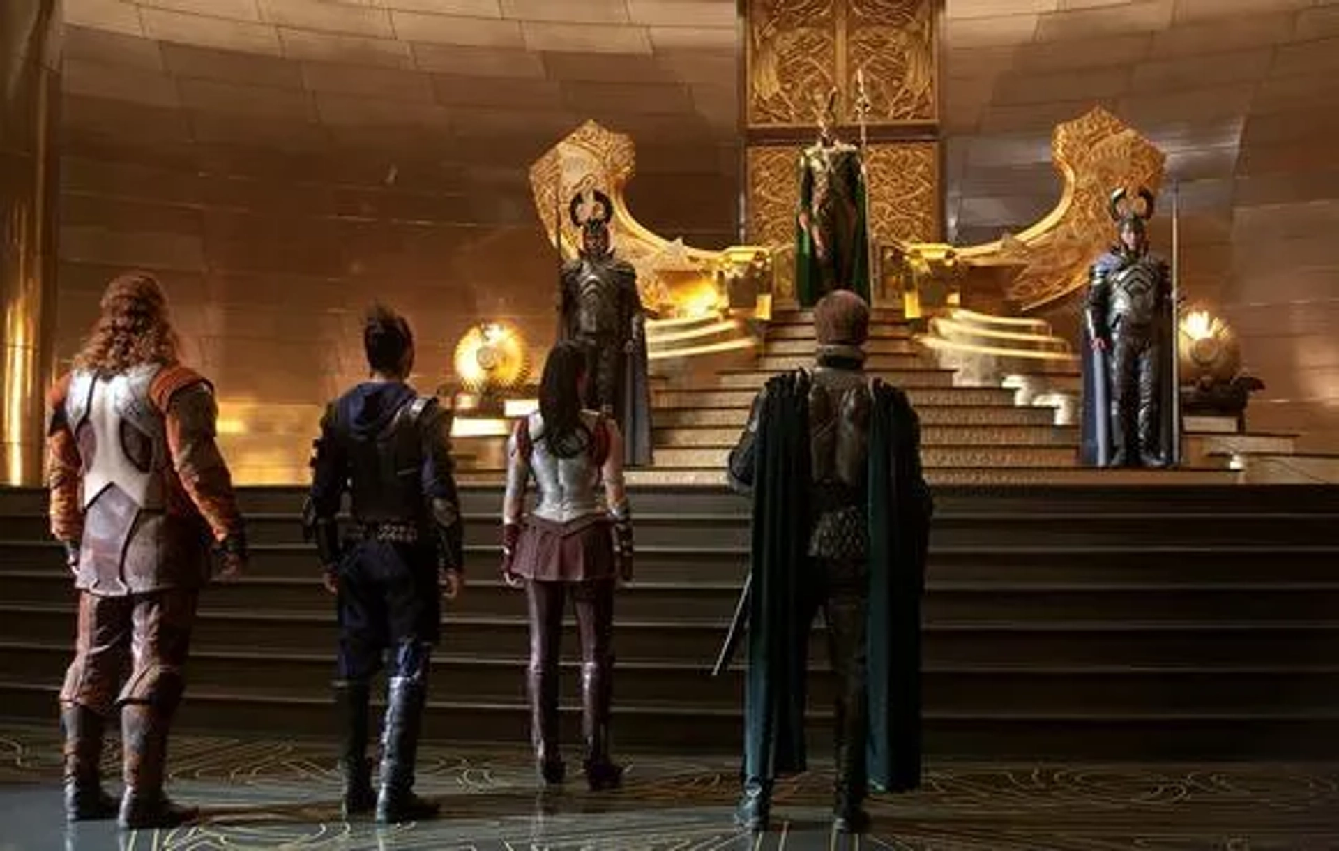 Tadanobu Asano, Ray Stevenson, Tom Hiddleston, Jaimie Alexander, and Josh Dallas in Thor (2011)