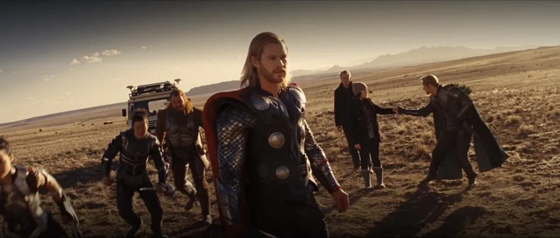 Stellan Skarsgård, Tadanobu Asano, Ray Stevenson, Kat Dennings, Chris Hemsworth, and Josh Dallas in Thor (2011)