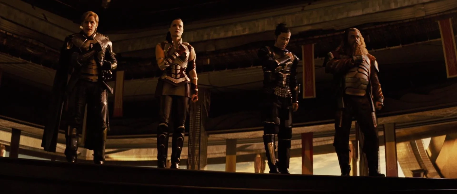 Tadanobu Asano, Ray Stevenson, Jaimie Alexander, and Josh Dallas in Thor (2011)