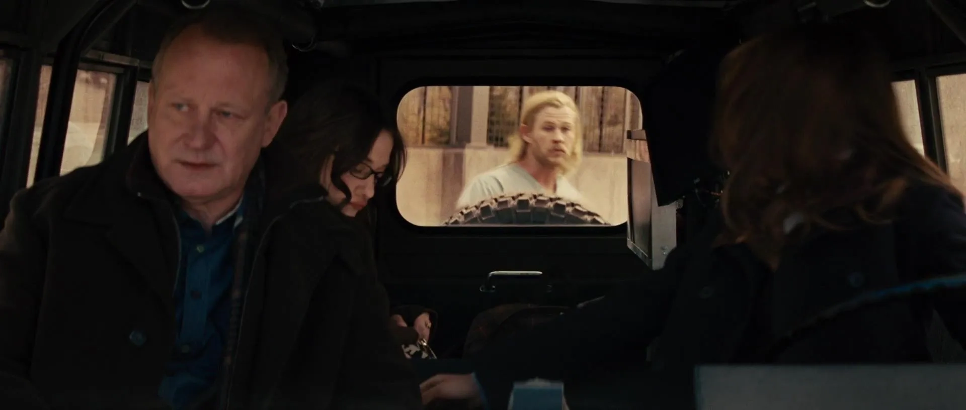 Natalie Portman, Stellan Skarsgård, Kat Dennings, and Chris Hemsworth in Thor (2011)