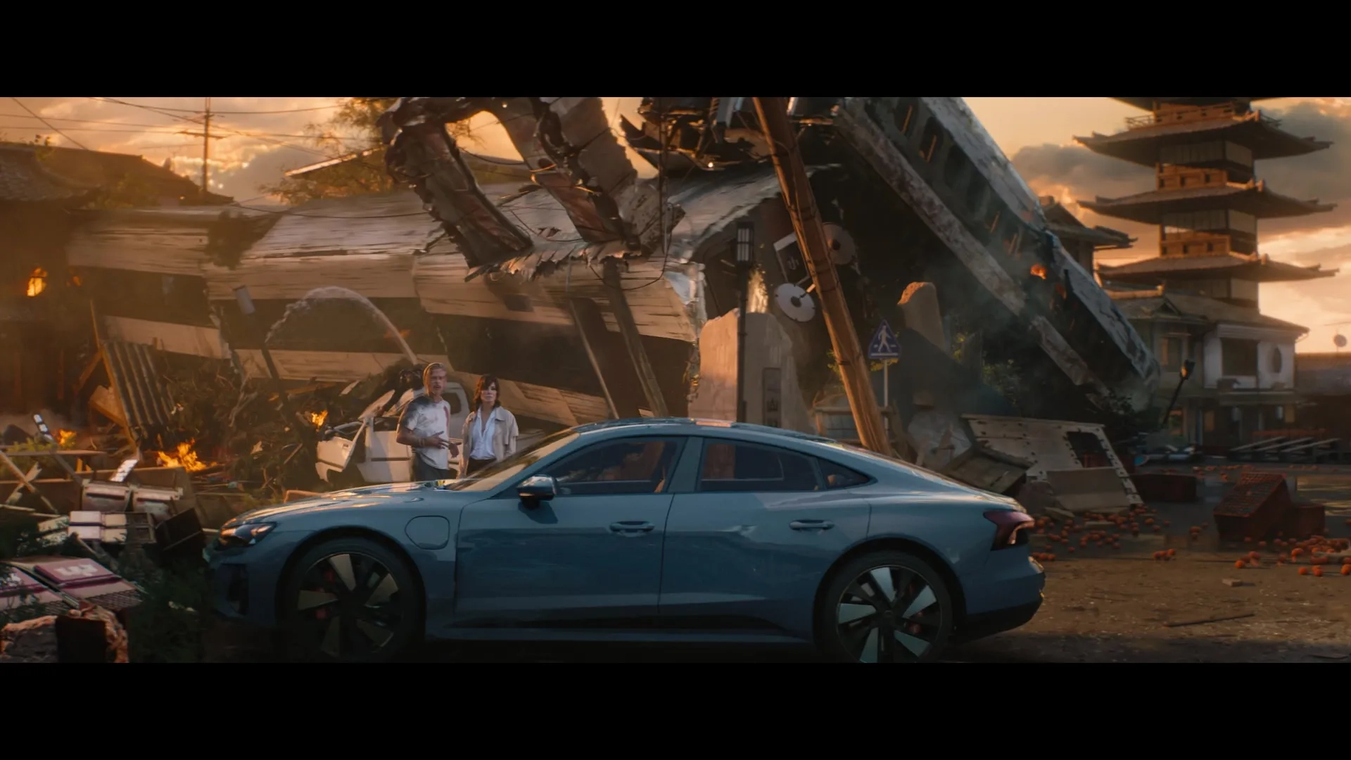 Brad Pitt and Sandra Bullock in Bullet Train (2022)