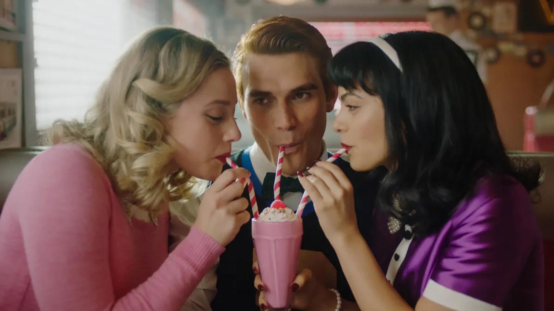 Lili Reinhart, Camila Mendes, and K.J. Apa in Riverdale: Chapter One Hundred: The Jughead Paradox (2021)