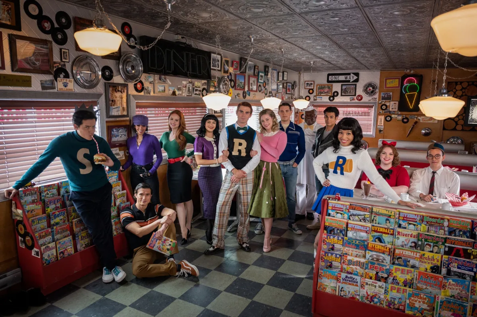 Vanessa Morgan, Alvin Sanders, Cole Sprouse, Major Curda, Lili Reinhart, Drew Ray Tanner, Erinn Westbrook, Camila Mendes, K.J. Apa, Charles Melton, Madelaine Petsch, Shannon Purser, and Casey Cott in Riverdale: Chapter One Hundred: The Jughead Paradox (2021)