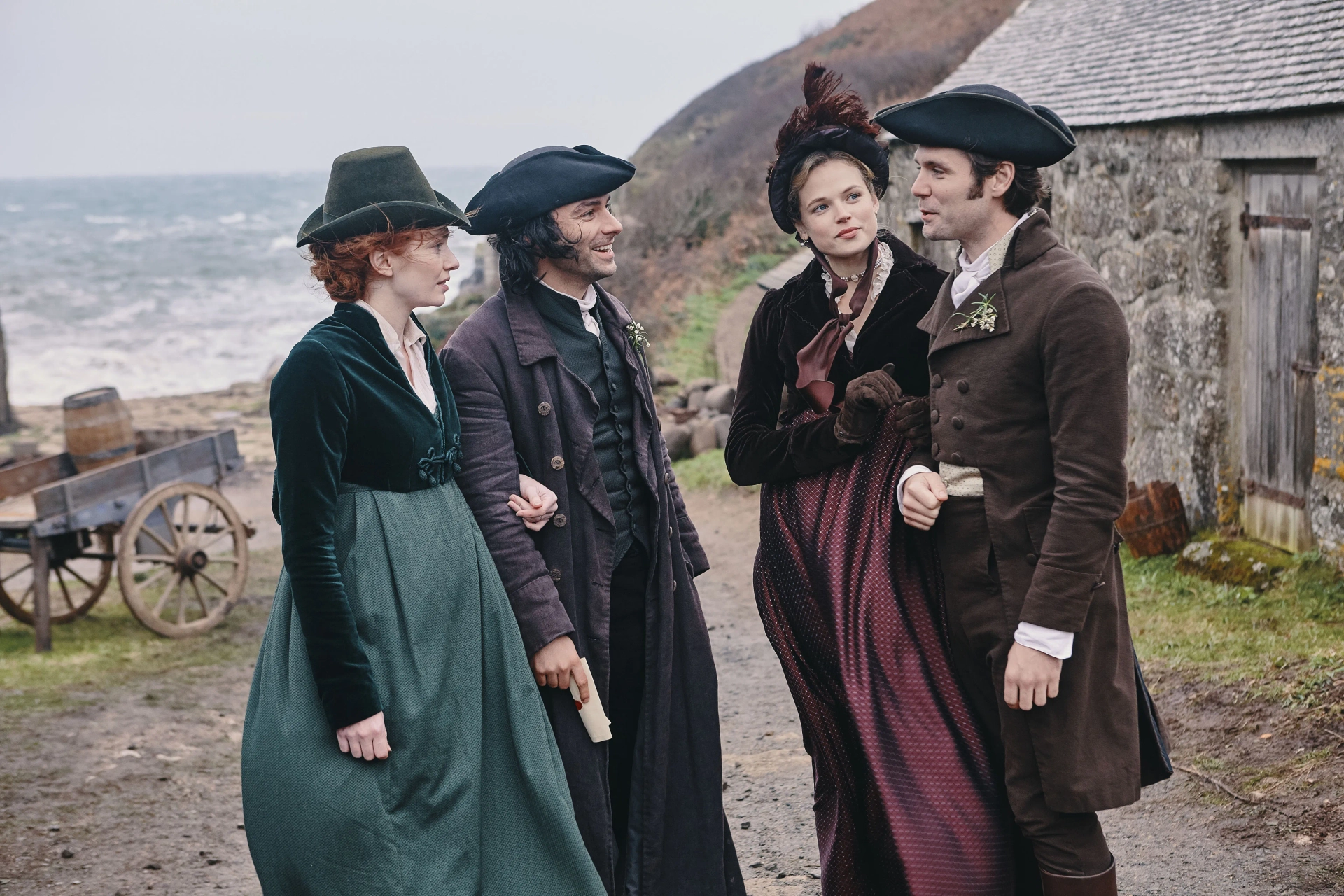 Eleanor Tomlinson, Aidan Turner, Luke Norris, and Gabriella Wilde in Poldark: Episode #5.8 (2019)