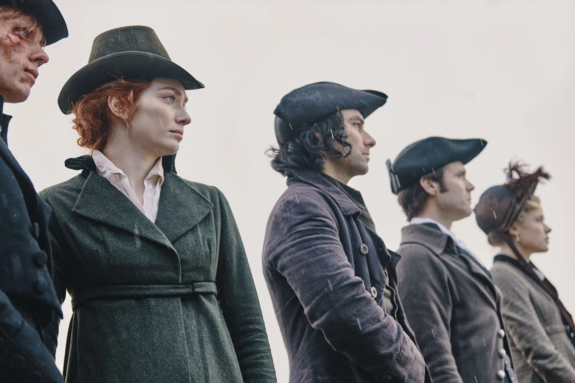 Eleanor Tomlinson, Aidan Turner, Luke Norris, Gabriella Wilde, and Freddie Wise in Poldark: Episode #5.7 (2019)