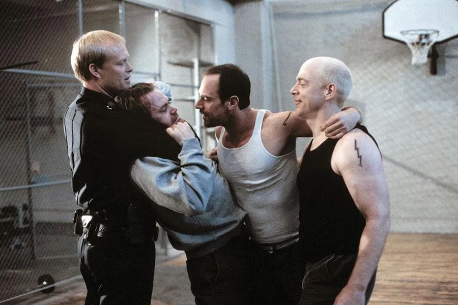 Christopher Meloni, Bill Fagerbakke, J.K. Simmons, and Lee Tergesen in Oz (1997)