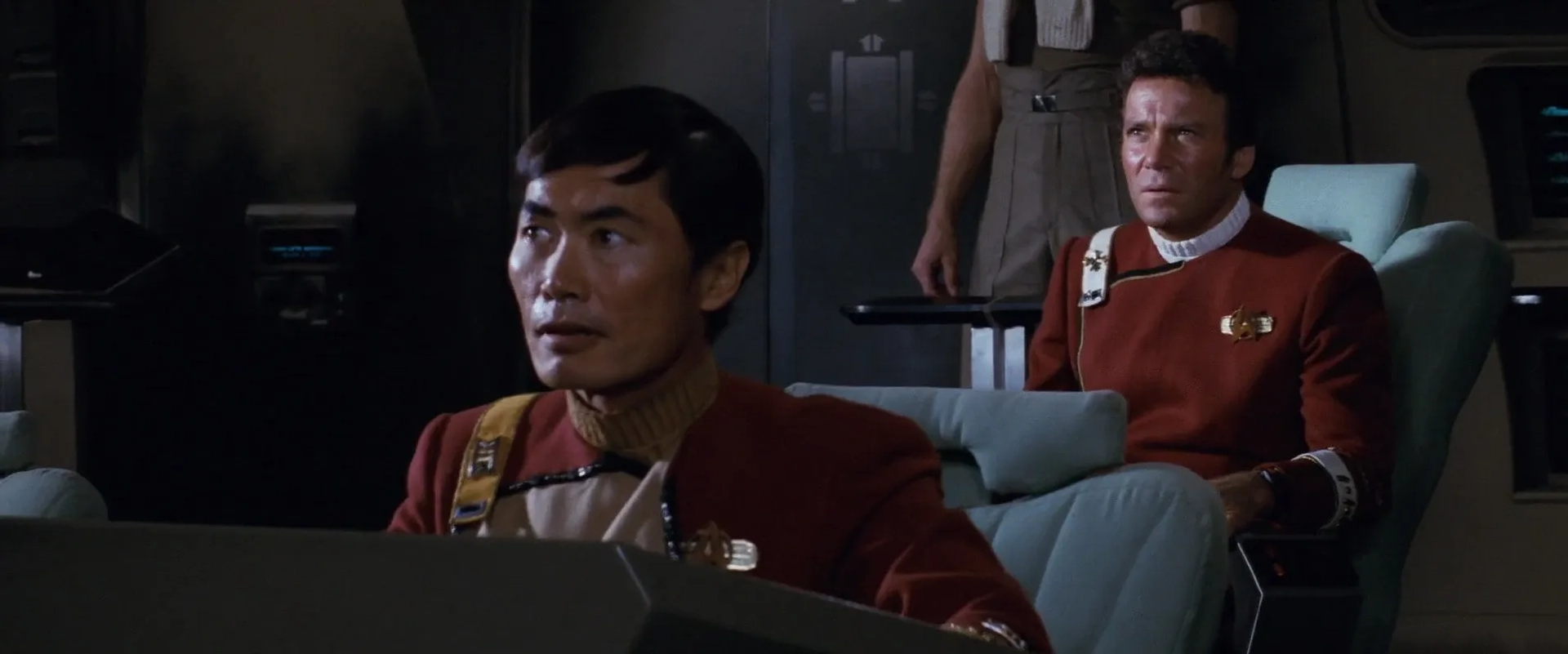 William Shatner, George Takei, and Merritt Butrick in Star Trek II: The Wrath of Khan (1982)