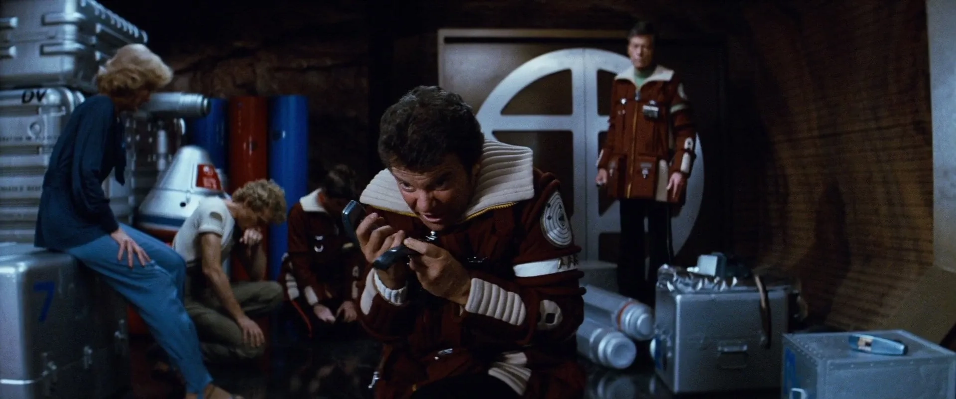 William Shatner, Bibi Besch, DeForest Kelley, and Merritt Butrick in Star Trek II: The Wrath of Khan (1982)