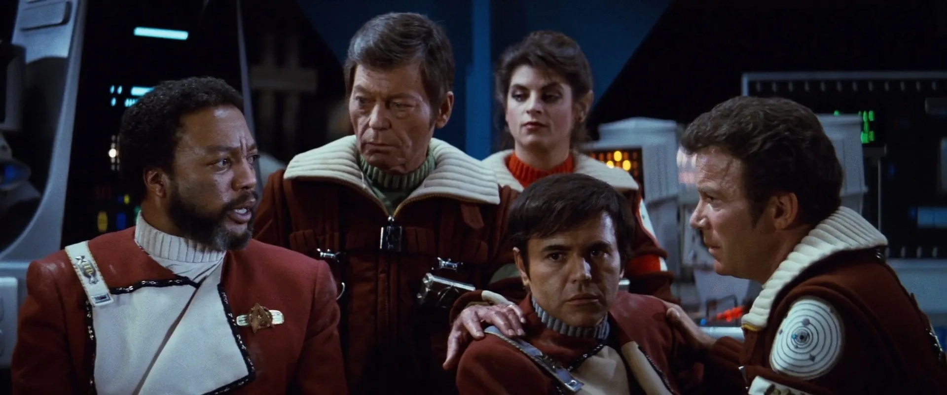 Kirstie Alley, Walter Koenig, William Shatner, DeForest Kelley, and Paul Winfield in Star Trek II: The Wrath of Khan (1982)