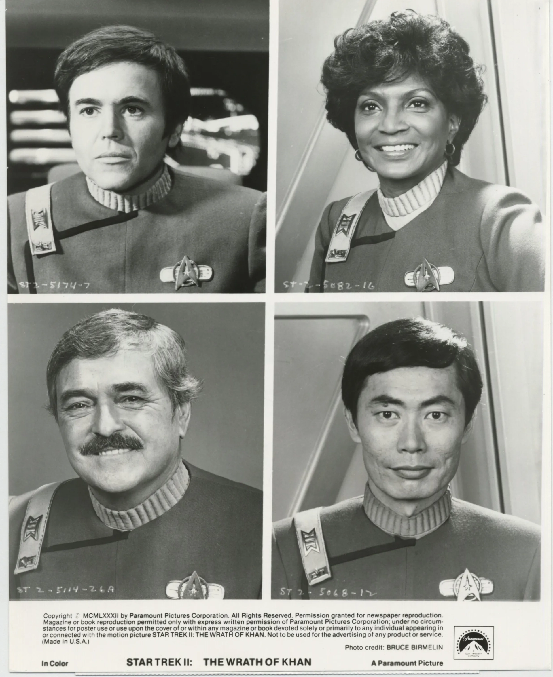 Walter Koenig, James Doohan, George Takei, and Nichelle Nichols in Star Trek II: The Wrath of Khan (1982)