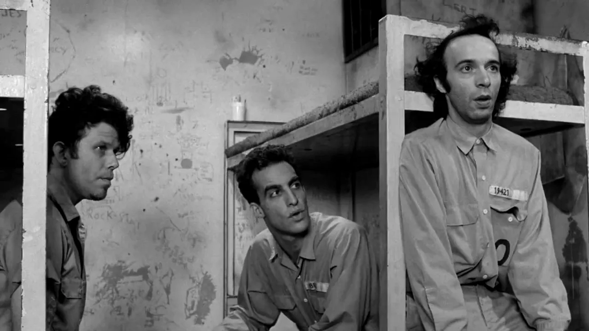 Roberto Benigni, Tom Waits, and John Lurie in Down by Law (1986)