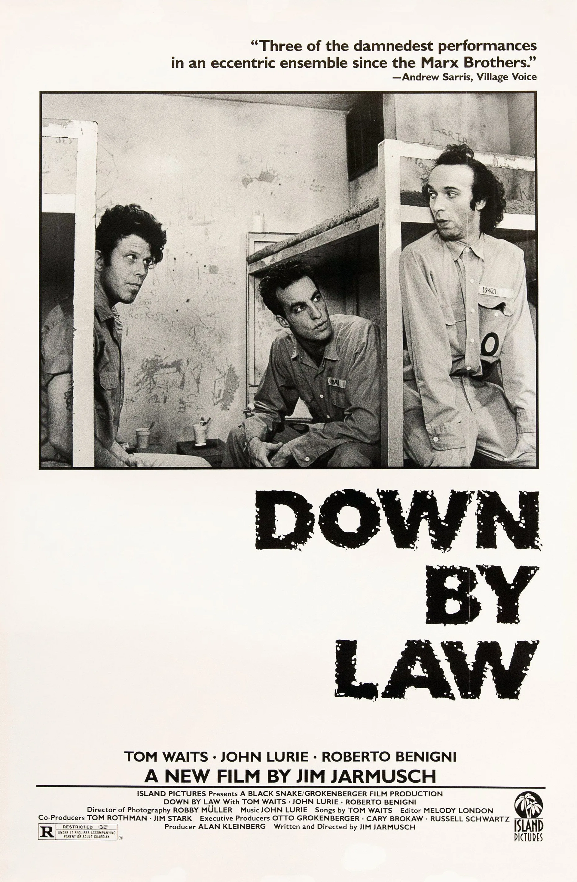 Roberto Benigni, Tom Waits, and John Lurie in Down by Law (1986)