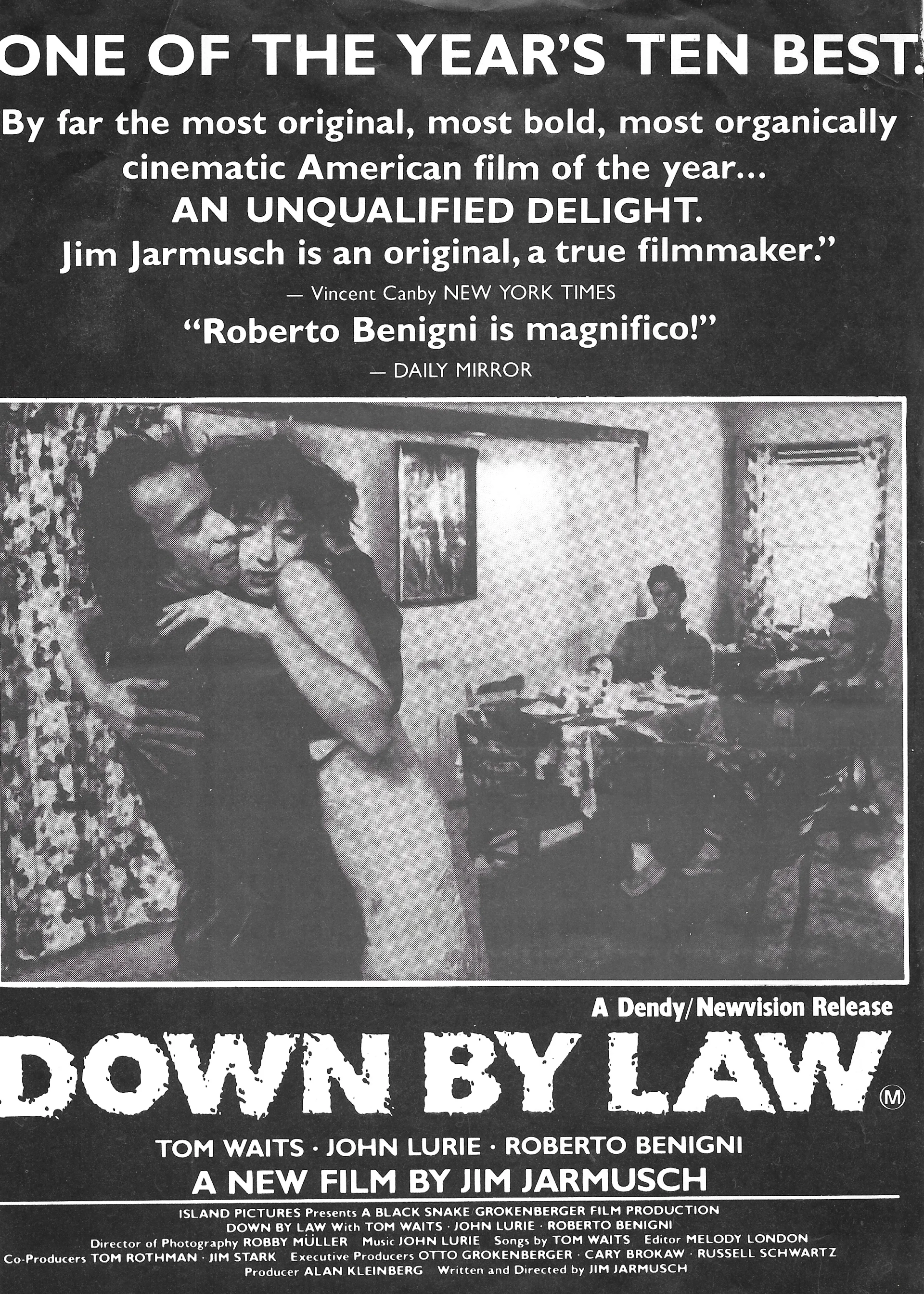 Roberto Benigni, Nicoletta Braschi, Tom Waits, and John Lurie in Down by Law (1986)