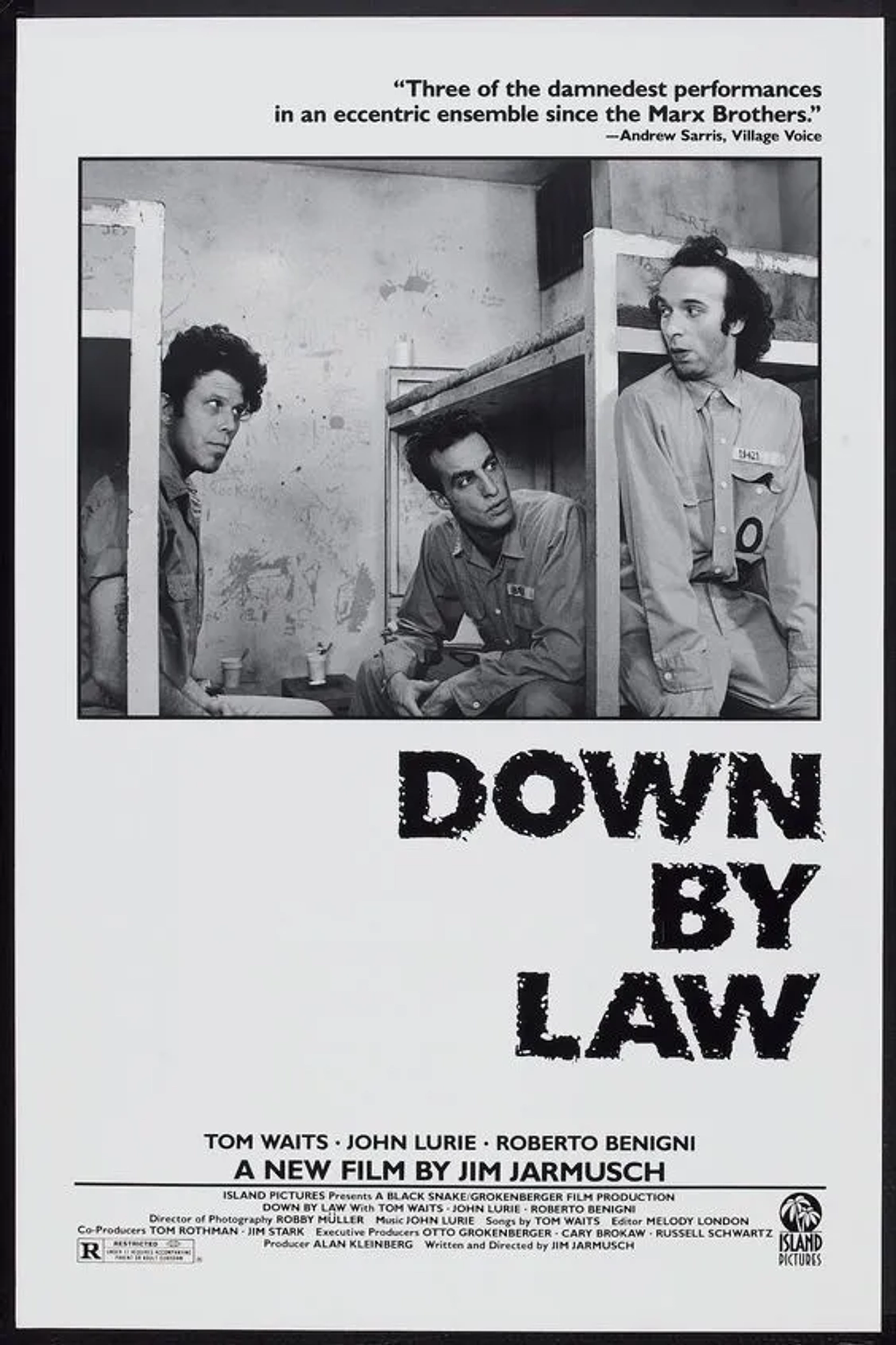 Roberto Benigni, Tom Waits, and John Lurie in Down by Law (1986)