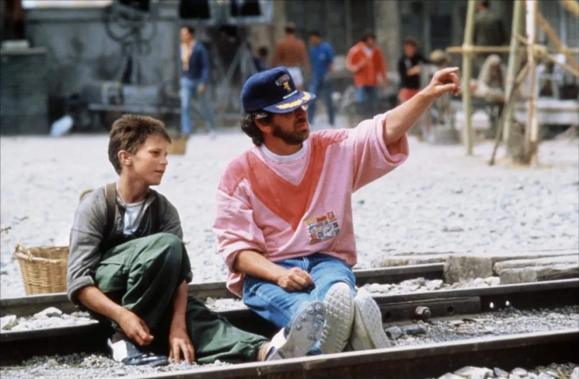 Steven Spielberg and Christian Bale in Empire of the Sun (1987)