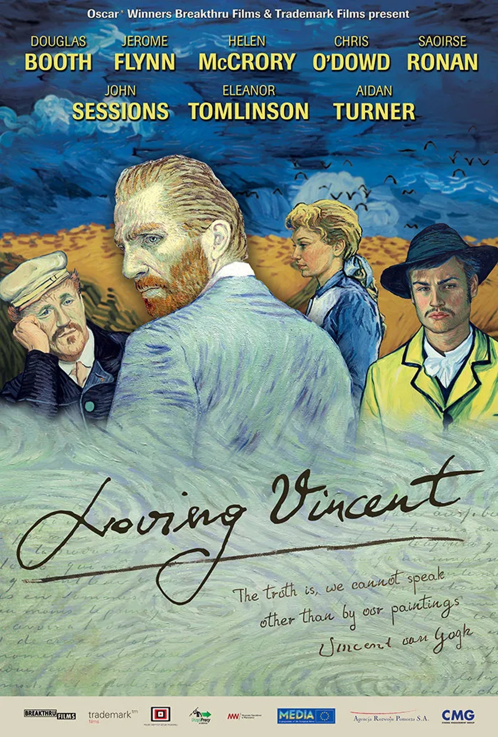 Jerome Flynn, Eleanor Tomlinson, Douglas Booth, and Robert Gulaczyk in Loving Vincent (2017)