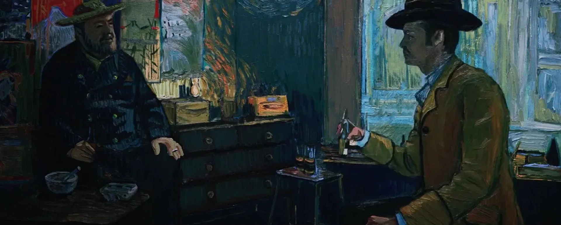 John Sessions and Douglas Booth in Loving Vincent (2017)