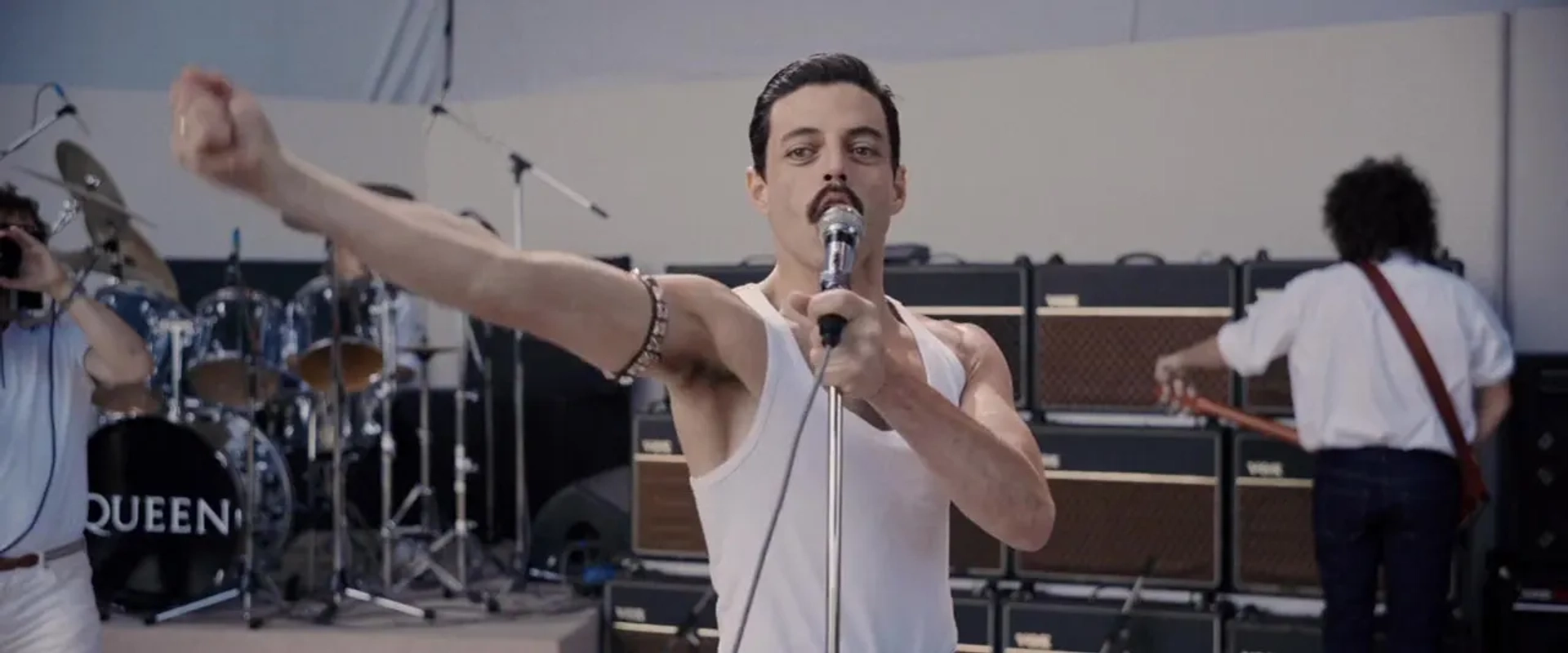 Rami Malek and Gwilym Lee in Bohemian Rhapsody (2018)