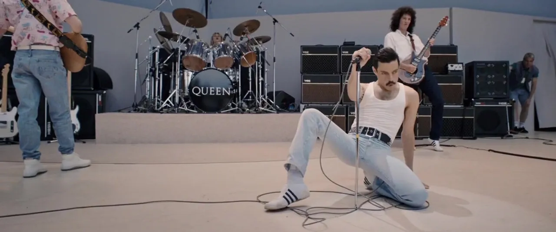 Joseph Mazzello, Rami Malek, Gwilym Lee, and Ben Hardy in Bohemian Rhapsody (2018)
