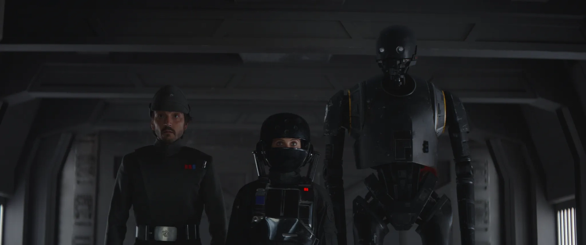 Felicity Jones, Diego Luna, and Alan Tudyk in Rogue One: A Star Wars Story (2016)