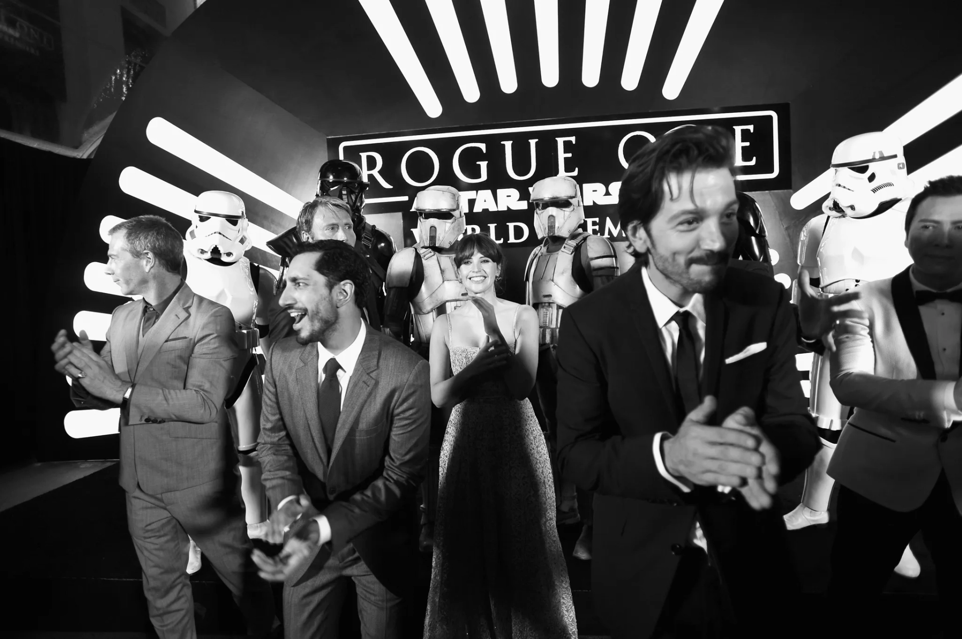 Felicity Jones, Diego Luna, Ben Mendelsohn, Mads Mikkelsen, Donnie Yen, and Riz Ahmed at an event for Rogue One: A Star Wars Story (2016)