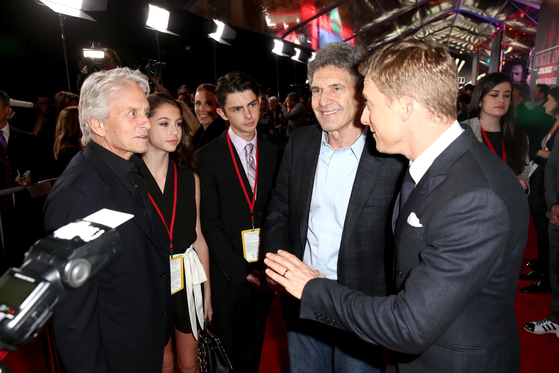 Michael Douglas, Alan F. Horn, Alan Tudyk, Carys Zeta Douglas, and Dylan Douglas at an event for Rogue One: A Star Wars Story (2016)