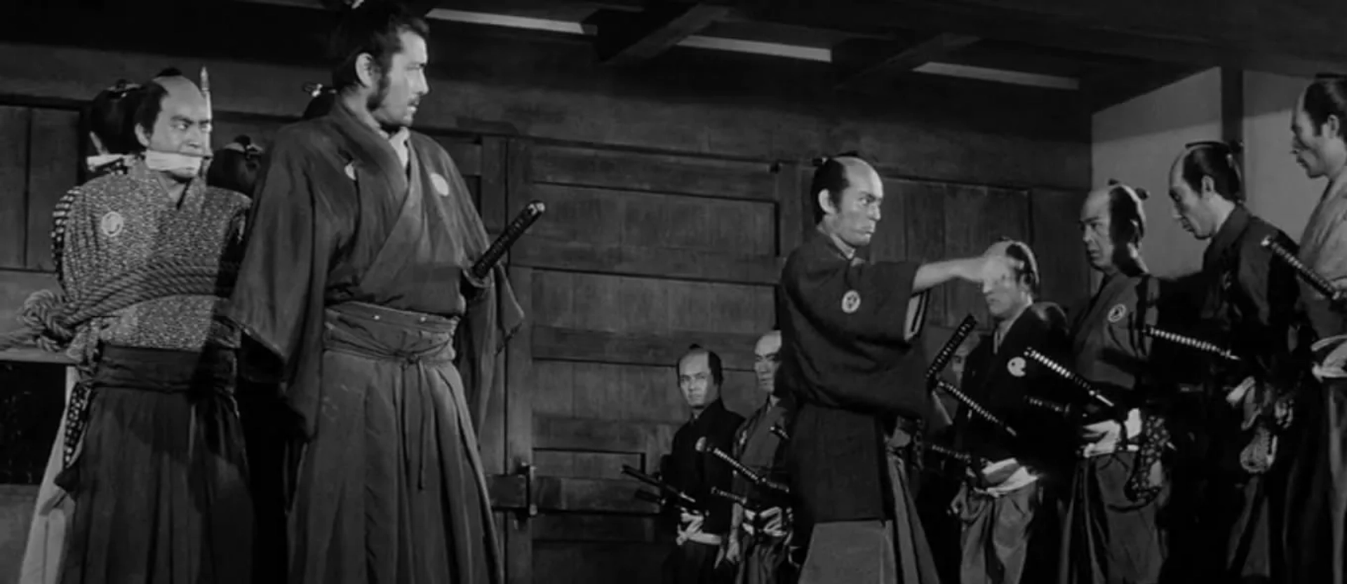 Toshirô Mifune, Tatsuya Nakadai, and Yoshio Tsuchiya in Sanjuro (1962)