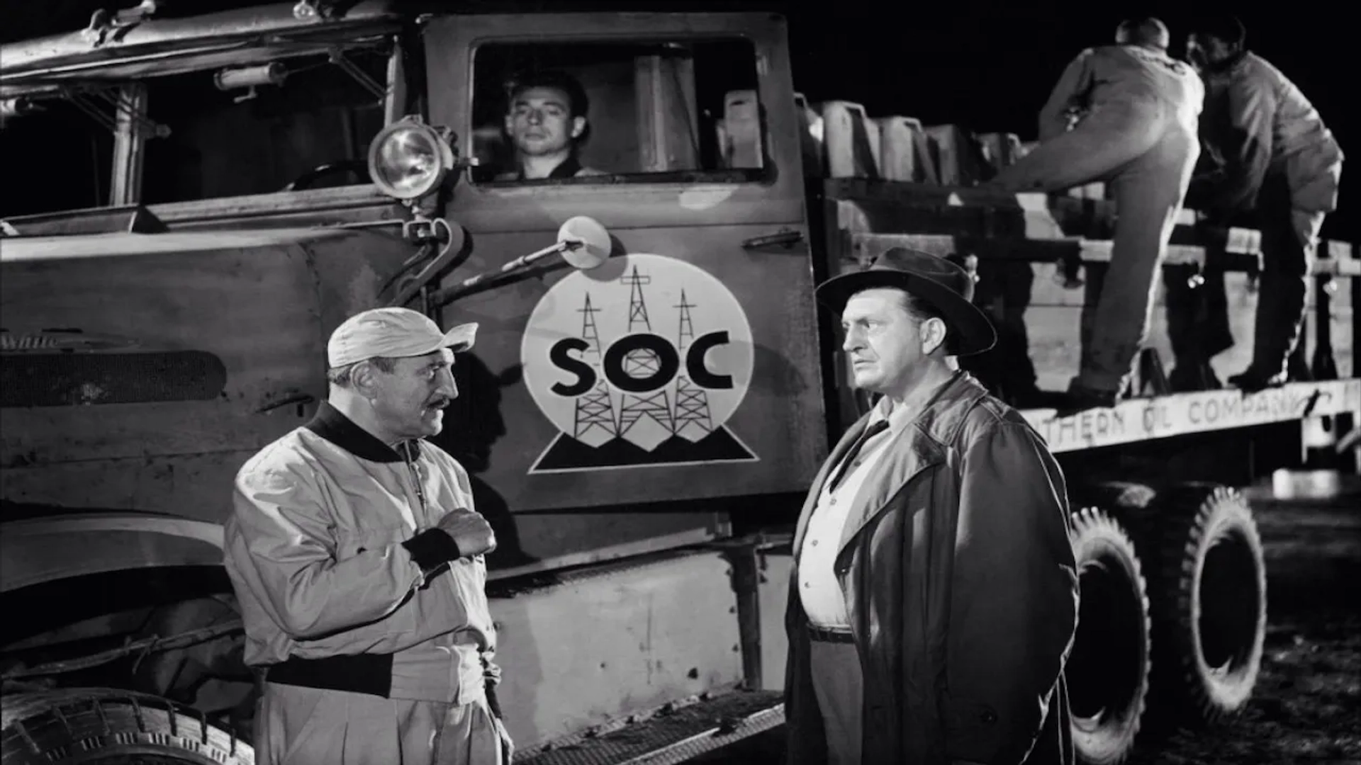 Yves Montand, William Tubbs, and Charles Vanel in The Wages of Fear (1953)