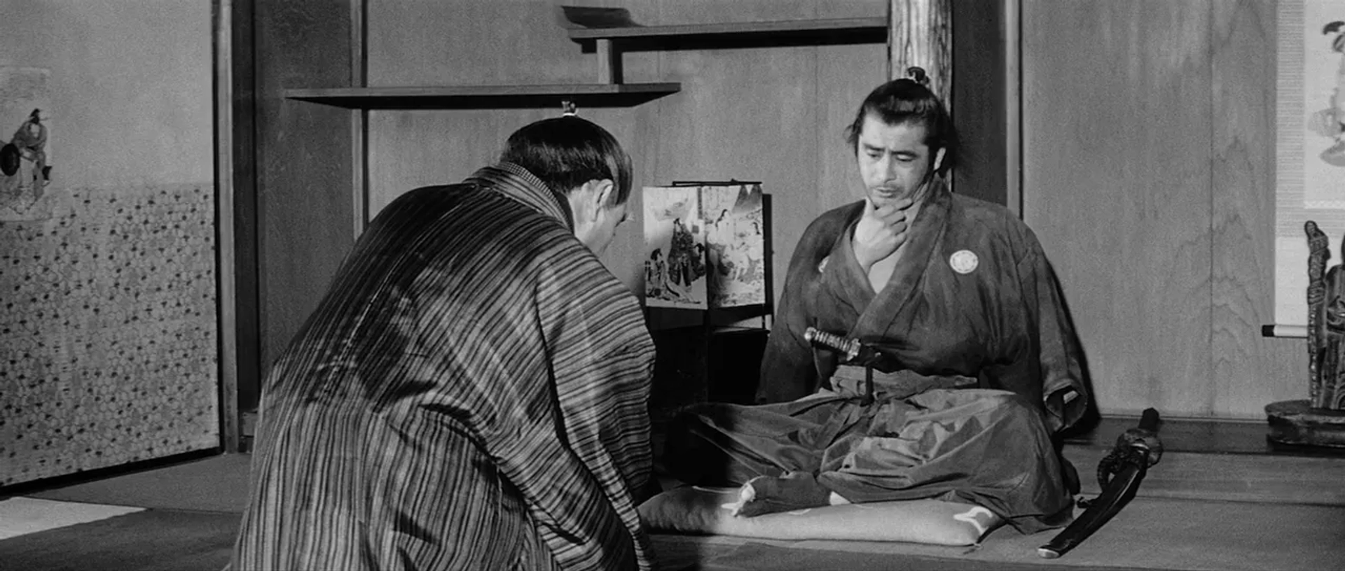 Toshirô Mifune and Seizaburô Kawazu in Yojimbo (1961)