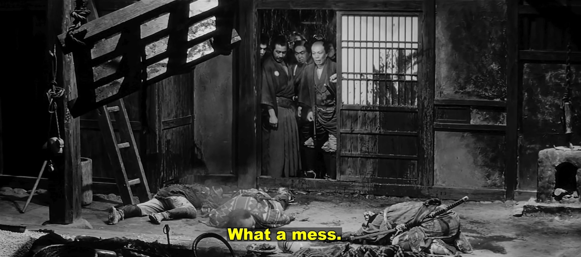 Toshirô Mifune, Daisuke Katô, Tatsuya Nakadai, and Takashi Shimura in Yojimbo (1961)