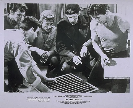 Charles Bronson, James Coburn, Tom Adams, and John Leyton in The Great Escape (1963)