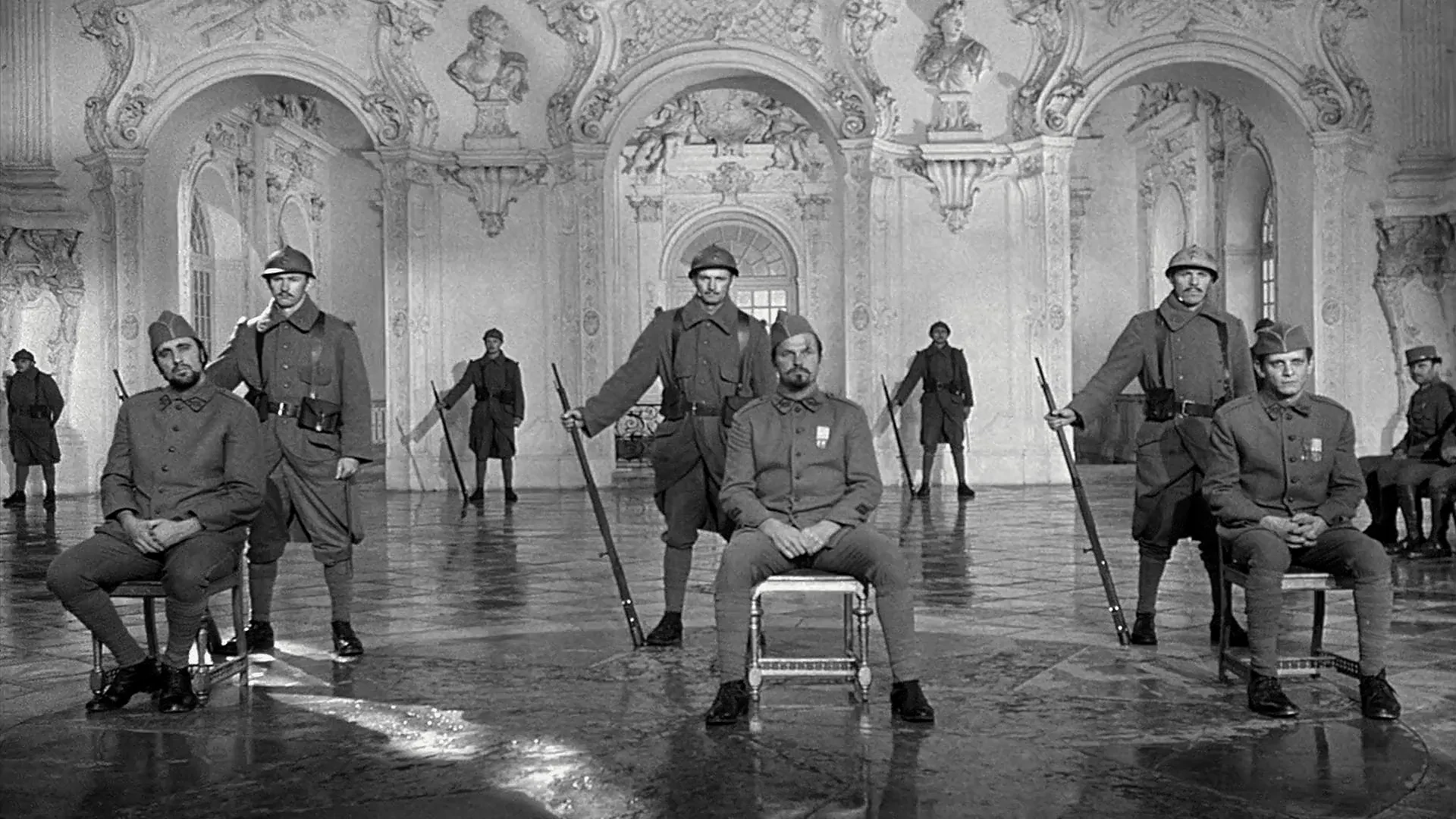 Timothy Carey, Ralph Meeker, and Joe Turkel in Paths of Glory (1957)