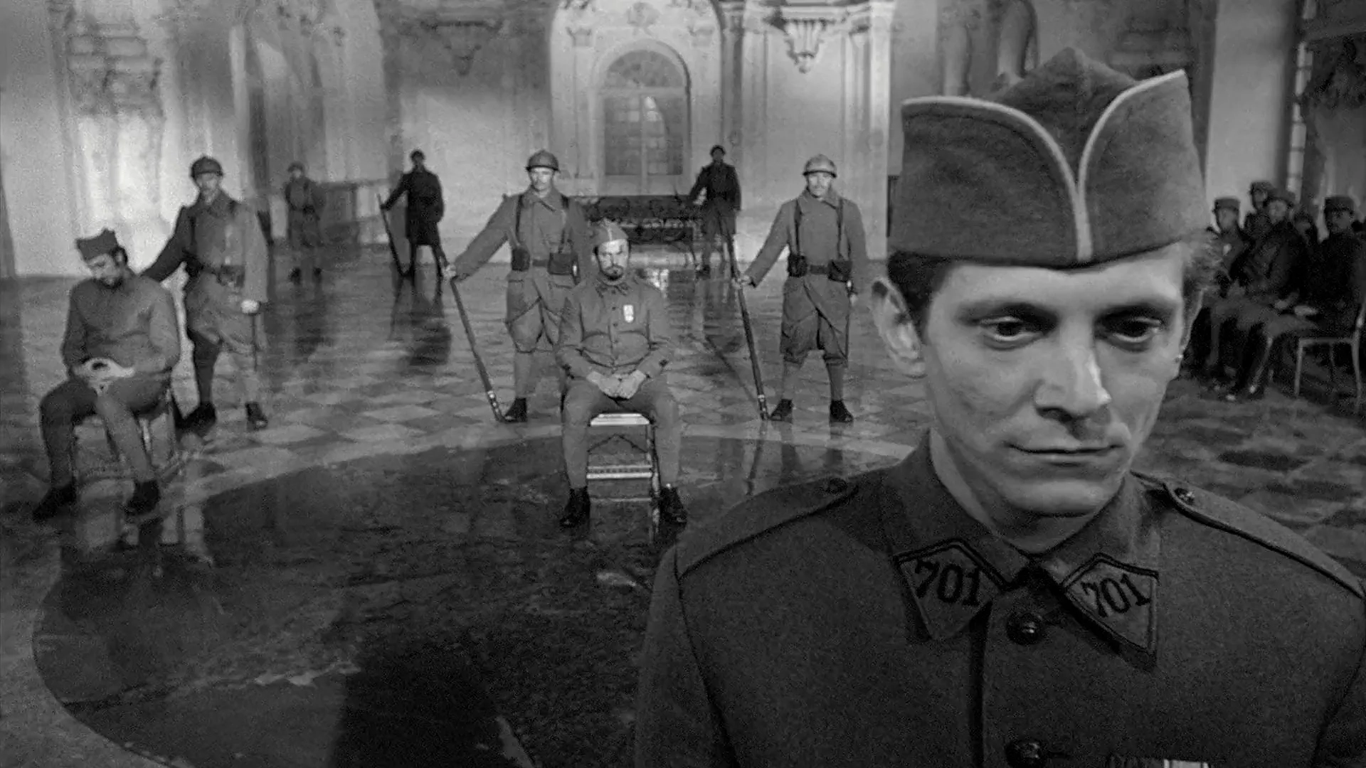 Timothy Carey, Ralph Meeker, and Joe Turkel in Paths of Glory (1957)