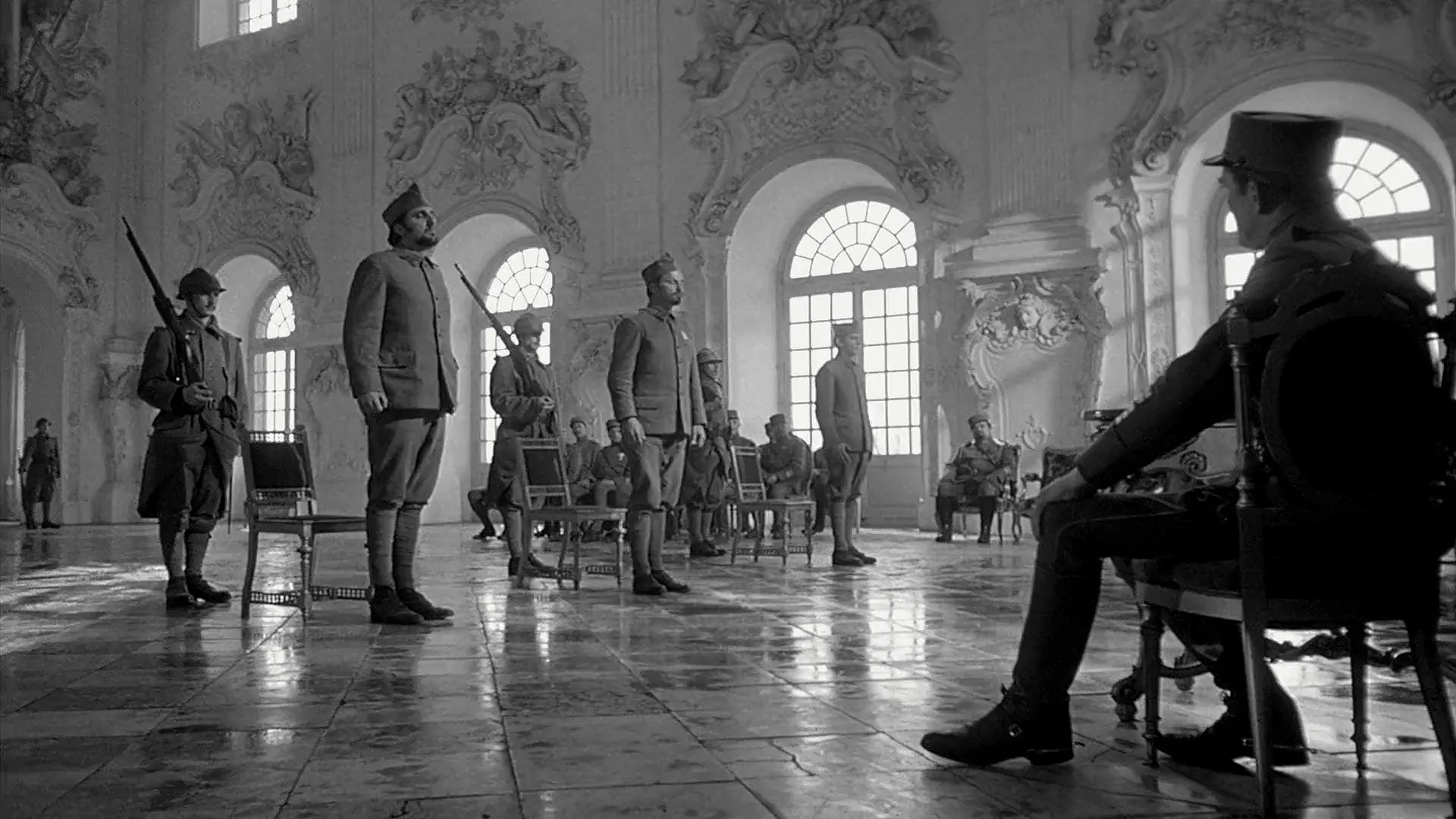 Kirk Douglas, Timothy Carey, Ralph Meeker, and Joe Turkel in Paths of Glory (1957)