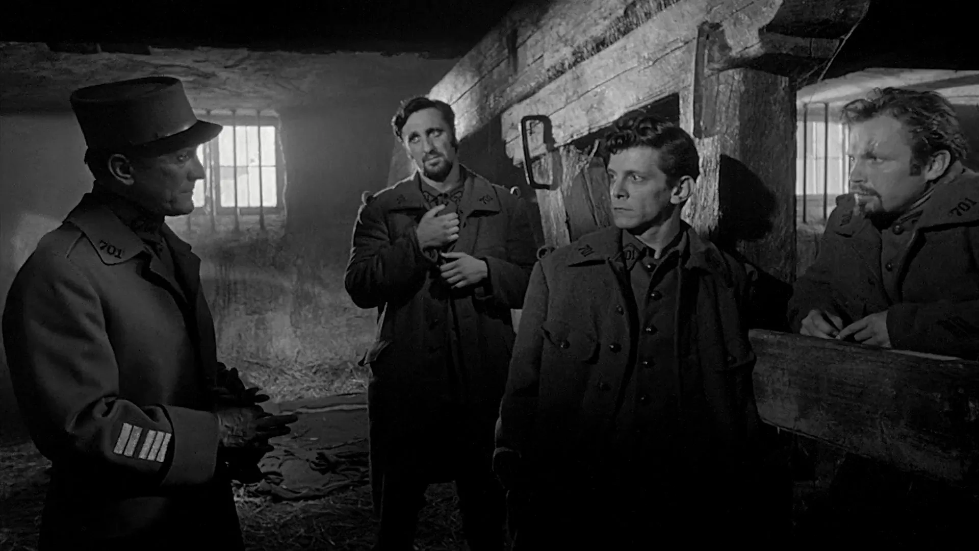 Kirk Douglas, Timothy Carey, Ralph Meeker, and Joe Turkel in Paths of Glory (1957)