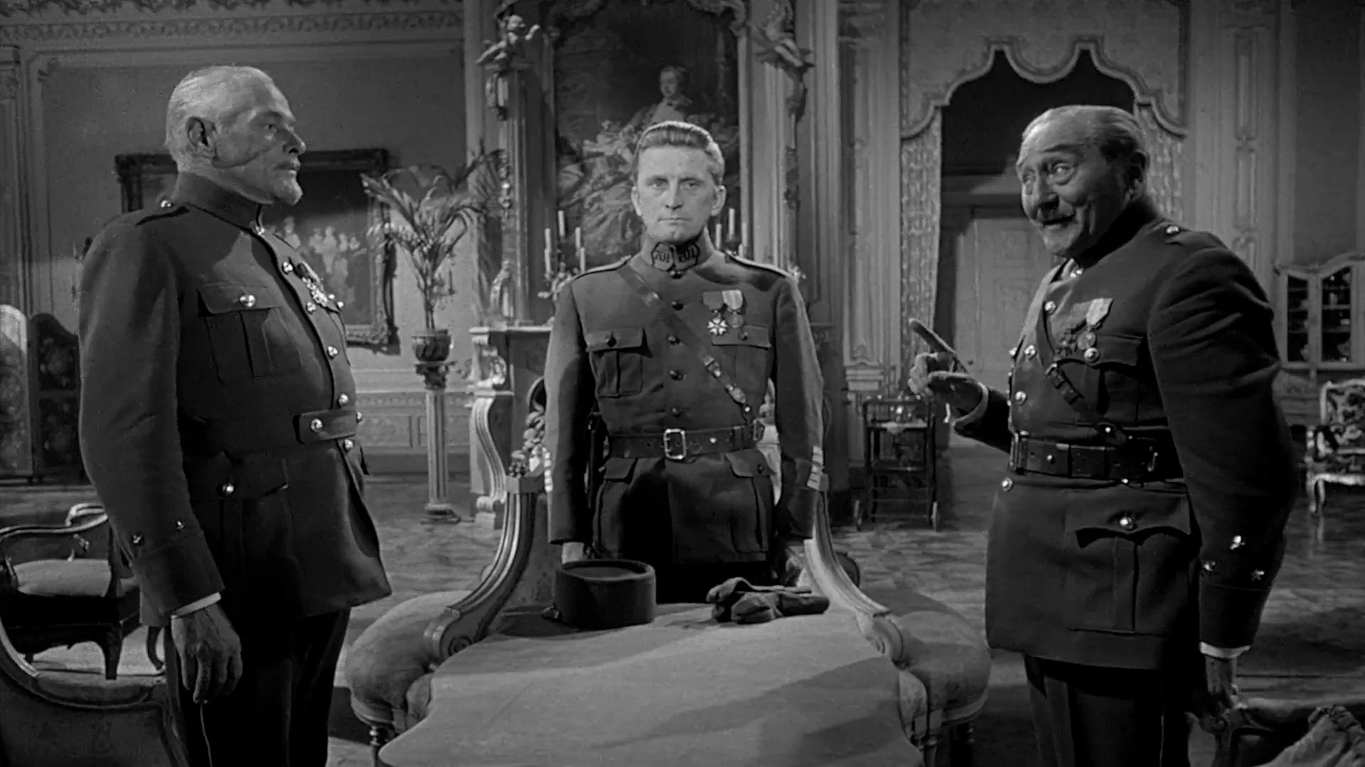 Kirk Douglas, George Macready, and Adolphe Menjou in Paths of Glory (1957)