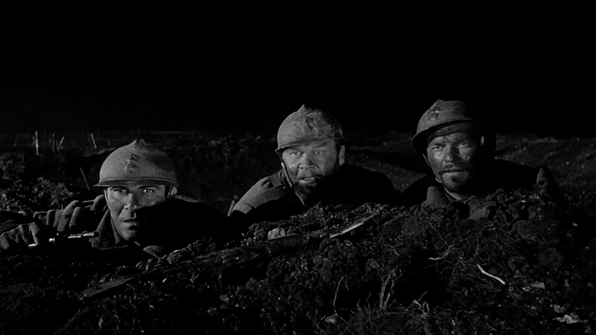 Kem Dibbs, Ralph Meeker, and Wayne Morris in Paths of Glory (1957)