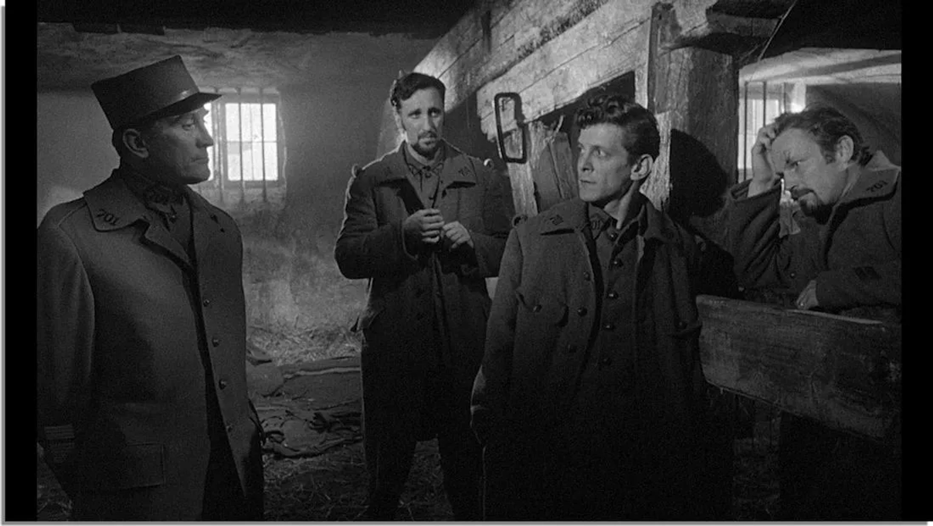 Kirk Douglas, Timothy Carey, Ralph Meeker, and Joe Turkel in Paths of Glory (1957)