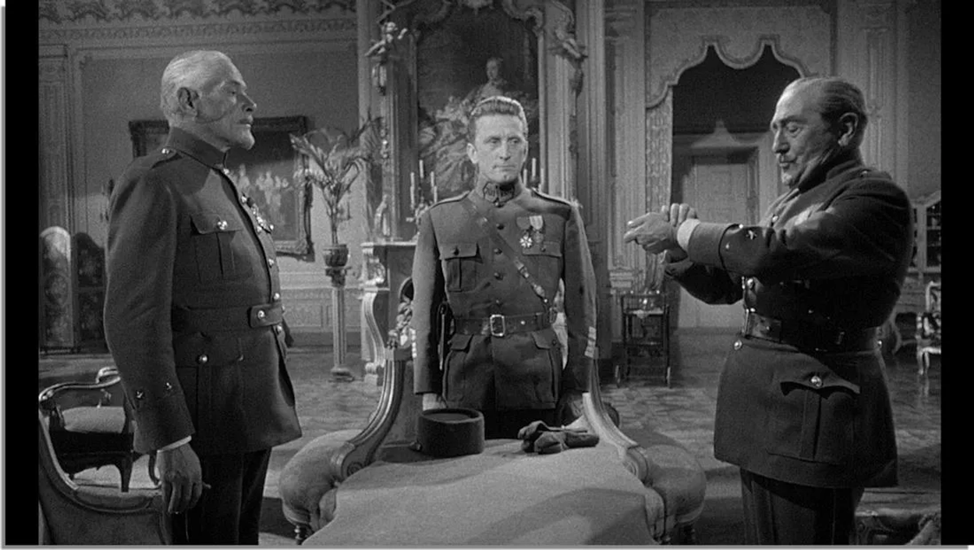 Kirk Douglas, George Macready, and Adolphe Menjou in Paths of Glory (1957)