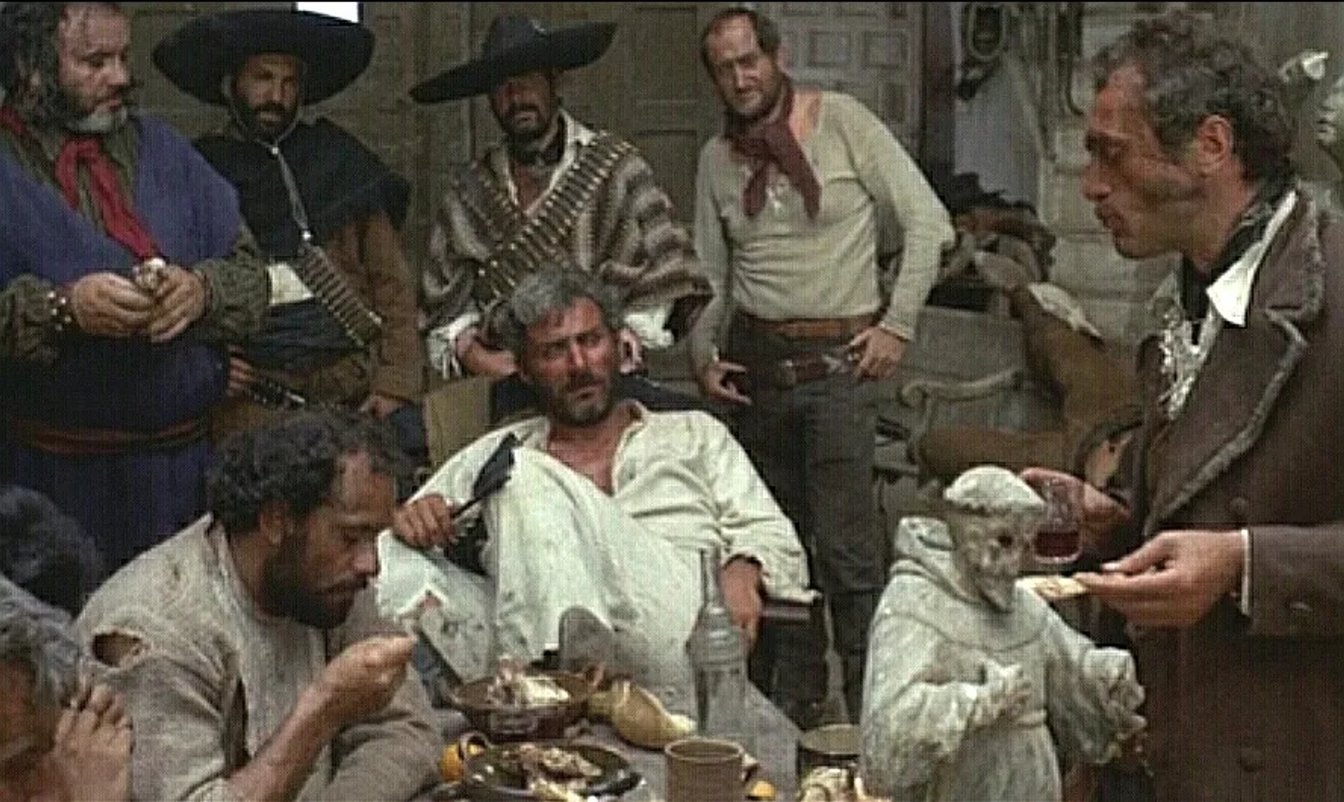 Gian Maria Volontè, Werner Abrolat, Mario Brega, José Canalejas, Nazzareno Natale, Luigi Pistilli, and Aldo Sambrell in For a Few Dollars More (1965)