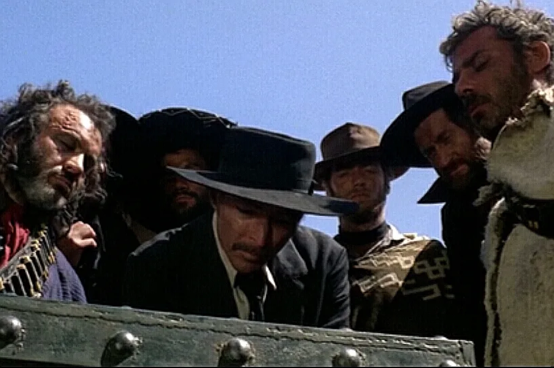 Clint Eastwood, Lee Van Cleef, Gian Maria Volontè, Werner Abrolat, and Mario Brega in For a Few Dollars More (1965)