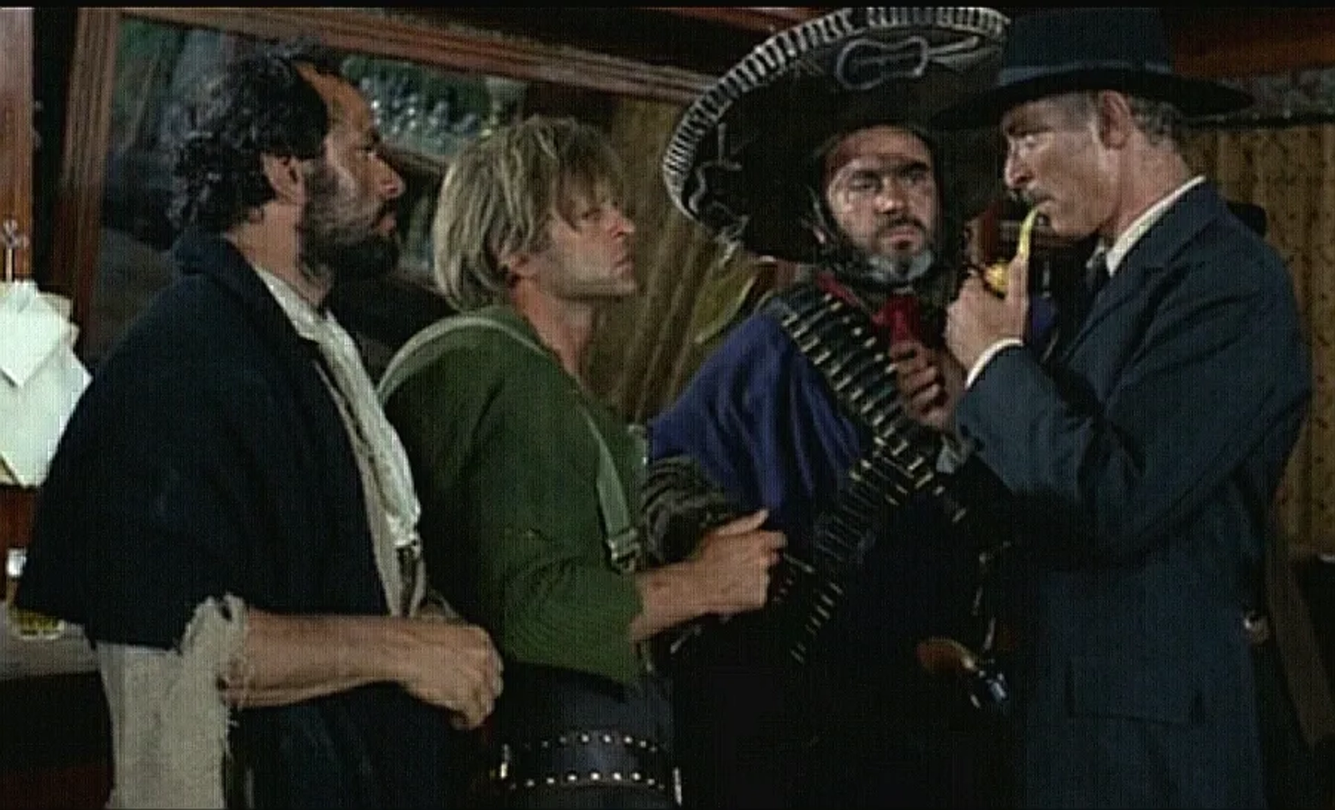 Klaus Kinski, Lee Van Cleef, Mario Brega, and Aldo Sambrell in For a Few Dollars More (1965)