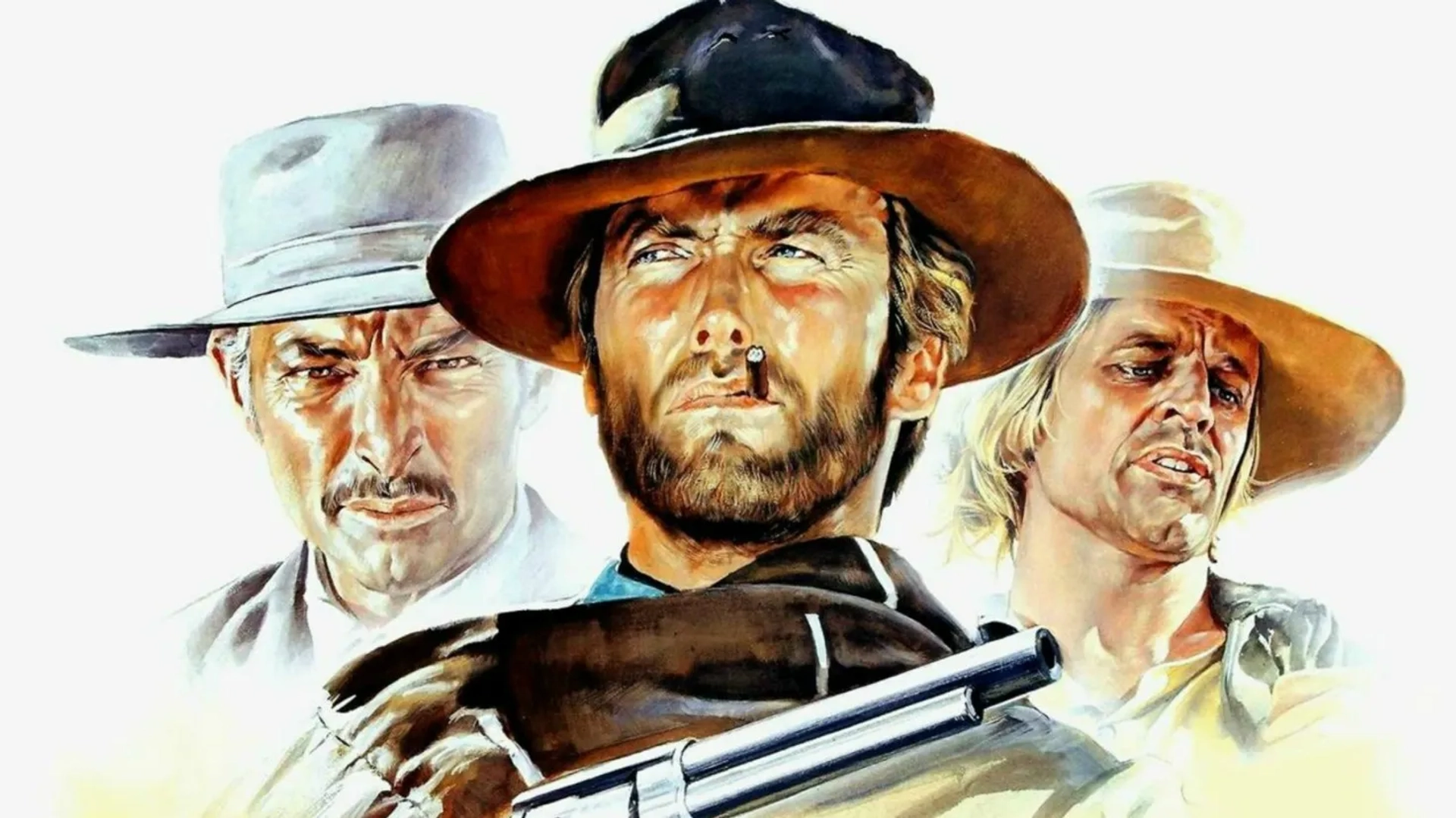 Clint Eastwood, Klaus Kinski, and Lee Van Cleef in For a Few Dollars More (1965)