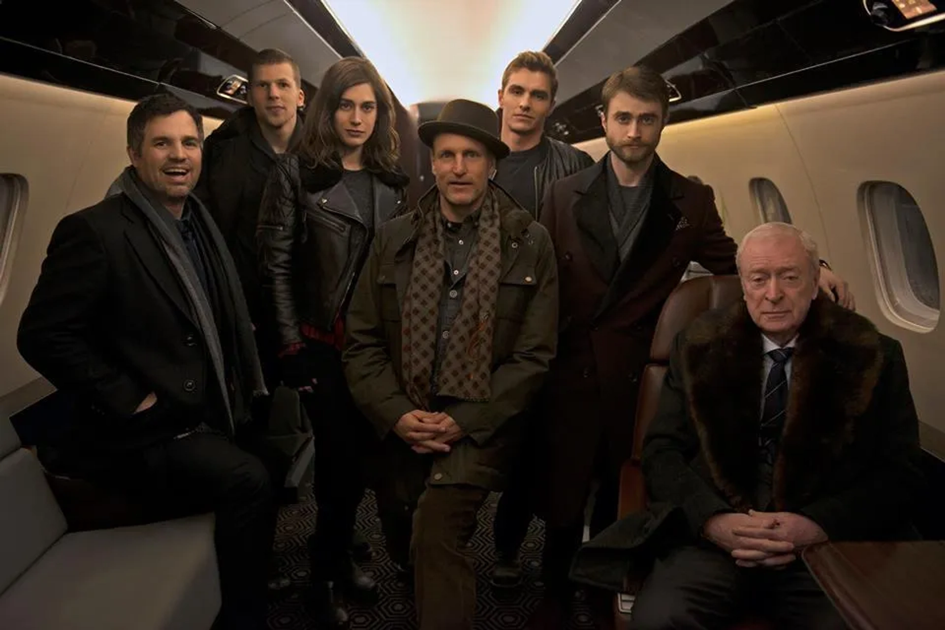 Michael Caine, Woody Harrelson, Lizzy Caplan, Jesse Eisenberg, Daniel Radcliffe, Mark Ruffalo, and Dave Franco in Now You See Me 2 (2016)