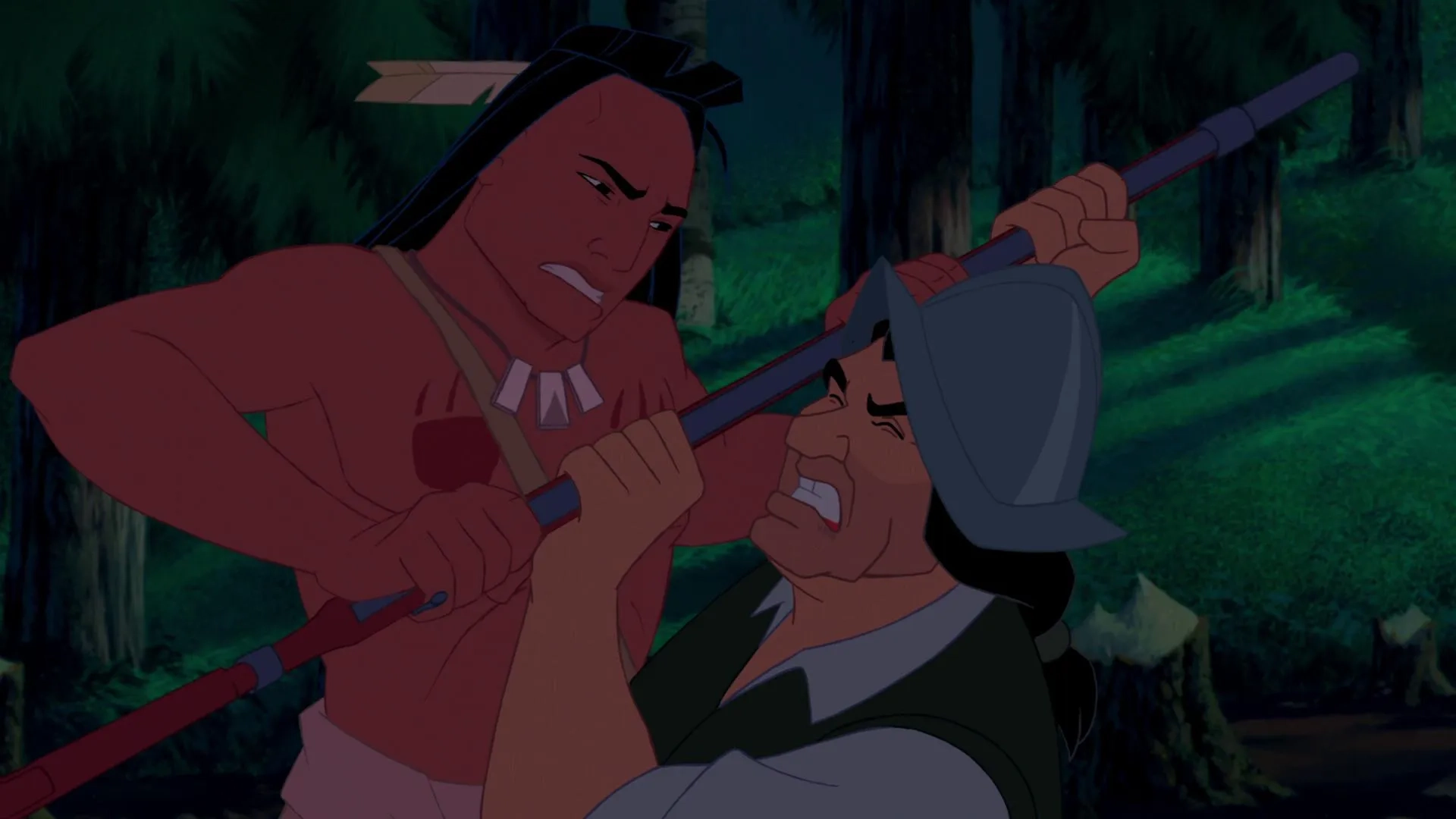 Billy Connolly and James Apaumut Fall in Pocahontas (1995)
