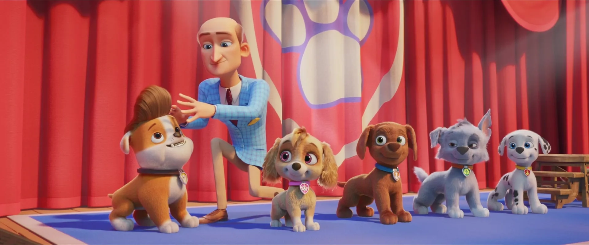 Jimmy Kimmel, Lilly Noelle Bartlam, Keegan Hedley, Callum Shoniker, Kingsley Marshall, and Shayle Simons in PAW Patrol: The Movie (2021)