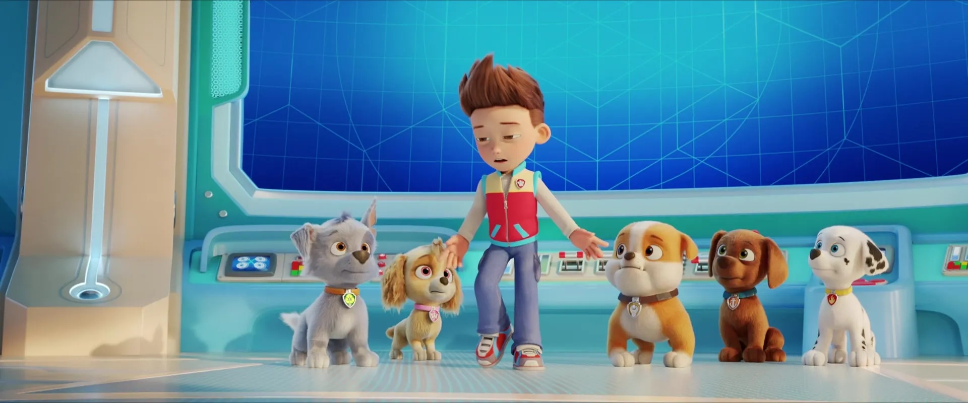 Will Brisbin, Lilly Noelle Bartlam, Keegan Hedley, Callum Shoniker, Kingsley Marshall, and Shayle Simons in PAW Patrol: The Movie (2021)