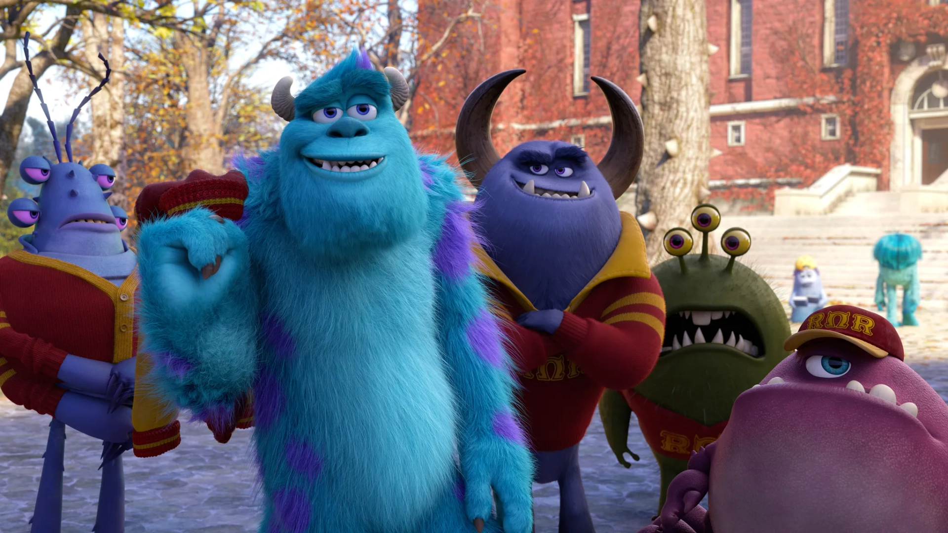 John Goodman, Nathan Fillion, Jess Harnell, and Bobby Moynihan in Monsters University (2013)