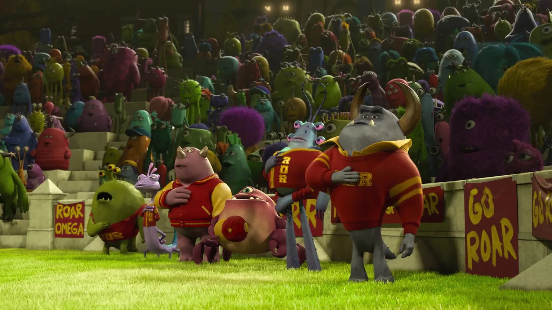 Steve Buscemi, Nathan Fillion, Jess Harnell, and Bobby Moynihan in Monsters University (2013)